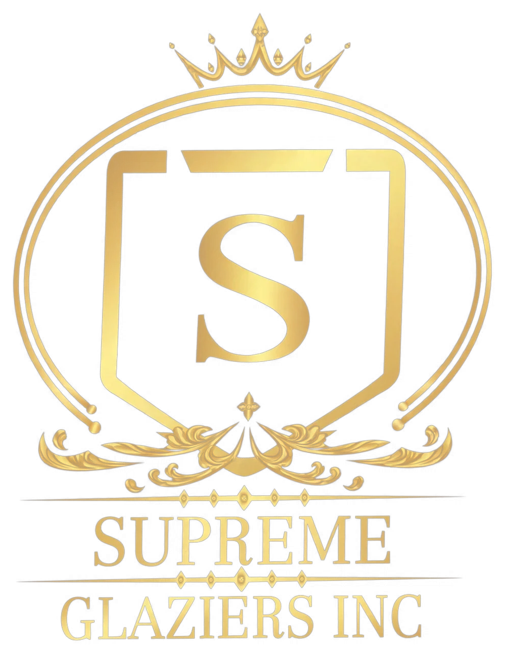Supreme Glaziers Inc logo — gold crown, shield and letter S